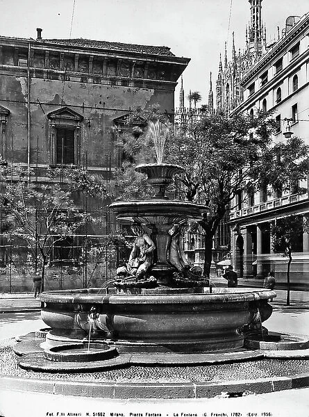 The fountain in Piazza Fontana, Milan. Sculpture by Giuseppe Franchi