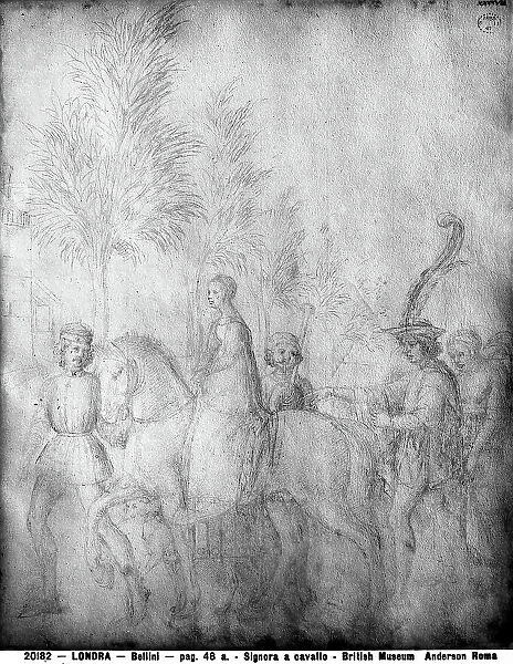 Gentlewoman on horseback; drawing by Jacopo Bellini, in the British Museum in London