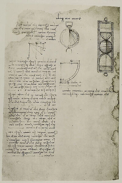 Notes on motion, writings by Leonardo da Vinci, belonging to the Codex Arundel 263, c.242v, housed in the British Museum, London