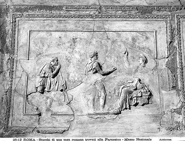 Two personages rendering homage to the emperor: stucco work found near Villa Farnesina and preserved in the National Museum of Rome, at the Baths of Diocletian, Rome