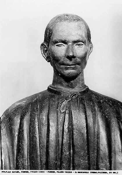Portrait bust of Niccol Machiavelli, polychrome terracotta, in the Palazzo Vecchio, Florence