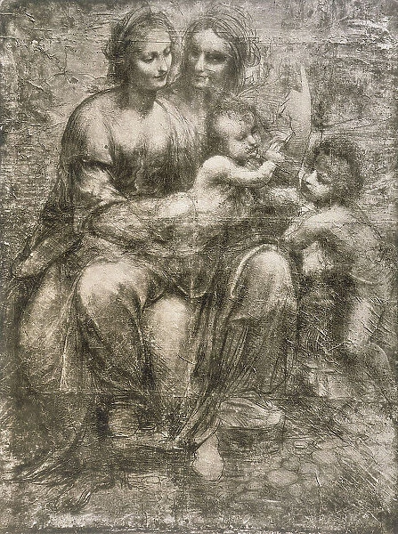 The Virgin and Child with Saint Anne and the Young Saint John the Baptist, chiaroscuro drawing on cardboard, by Leonardo da Vinci, housed in the Royal Academy in London