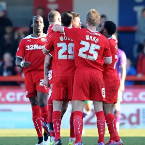 Crawley Town's Anthony Wordsworth Scores and Celebrates with Team Mates Against Bristol City, March 7, 2015