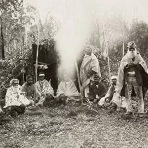 Aboriginal people with weapons, boomerang, Australia