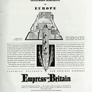 Advert, Canadian Pacific, Empress of Britain sailings