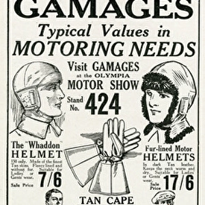 Advert for Gamages motoring needs 1926