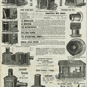 Advert for Lancaster & Sons bellows cameras 1886