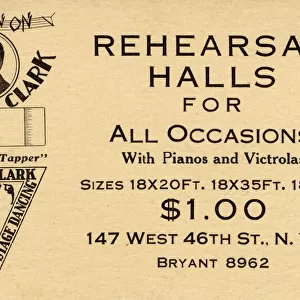 Advert, rehearsal halls, New York City, USA