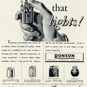 Advert for Ronson lighters 1938