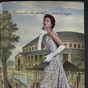 Advert for Rosebank Fabrics, available to order through local stores and furnishers. Date: 1954