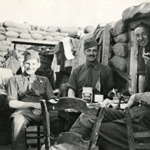American soldiers relaxing in a trench, WW1