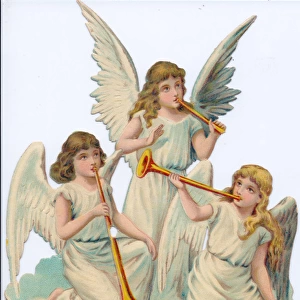 Angels with trumpets on a Victorian Christmas scrap