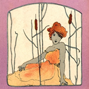 Art Nouveau Girl amid the Bullrushes