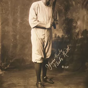 Babe Ruth, full-length portrait, standing, facing slightly l