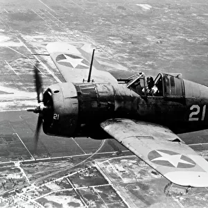 Brewster F2A Buffalo of the US Navy, aloft in Aug 1942