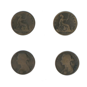 British coins, two Queen Victoria pennies