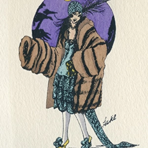 Business card design, woman in fur coat