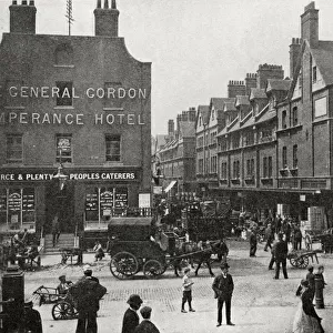 Busy street scene at Spitalfields, East End of London