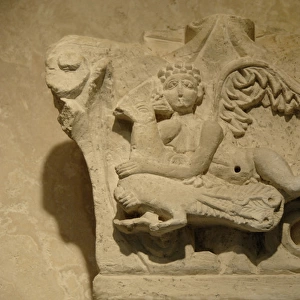 Byzantine art. Capital decorated with relief of cupid on a p