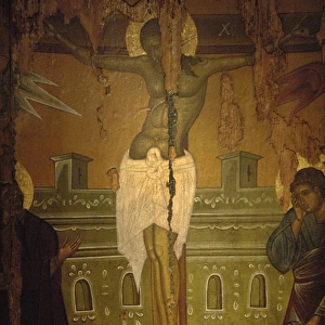 Byzantine icon. Crucifixion. Rhodes workshop. 15th century