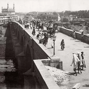 c. 1880s India - busy road & river bridge possibly Bangalore