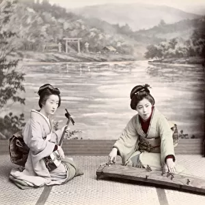 c. 1880s Japan - geishas with musical instrments