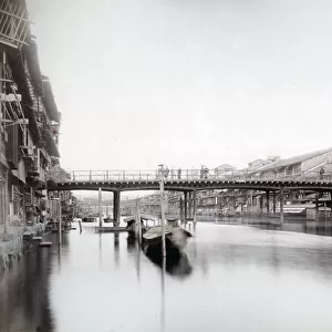 Canal, Osaka, Japan, c. 1880s Vintage late 19th century photograph