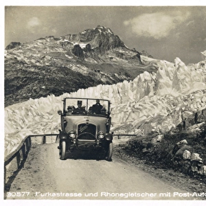 Car on Furkastrasse, Rhone Glacier, Switzerland