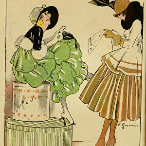Cartoon, Two fashionable French women, WW1