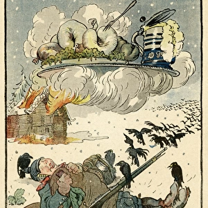 Cartoon, German soldier dreaming, WWI