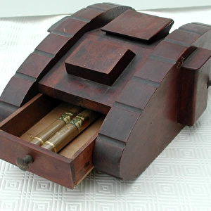 Carved World War One tank - cigar box
