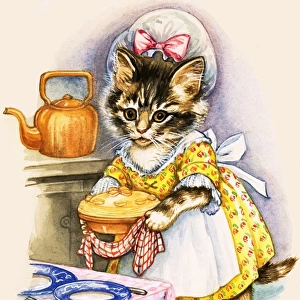 Cat cooking a pie