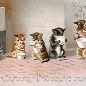 Four cats and kittens on a Christmas card