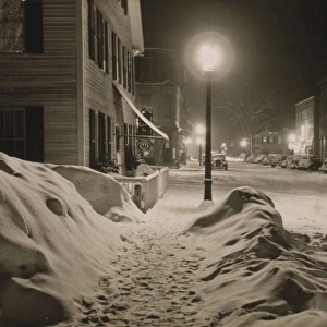 Center of town. Woodstock, Vermont. Snowy night