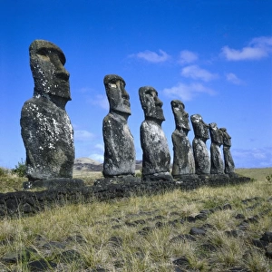 CHILE. VALPARAISO. Moai statues of Ahu Akivi