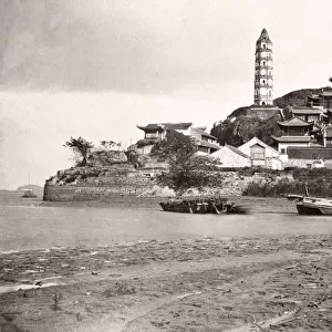 China c. 1880s - pagoda on hilltop