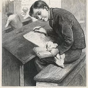 Classroom scene: school boy cheats in exam, 1883