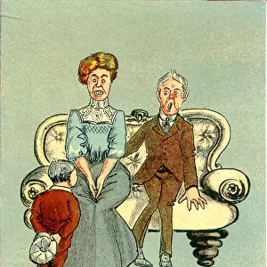 Comic postcard, Boy lets out a secret Date: early 20th century