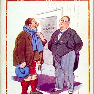 Comic postcard, Doctor and Scottish patient Date: 20th century