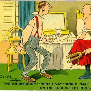 Comic postcard, Middle aged couple on their honeymoon