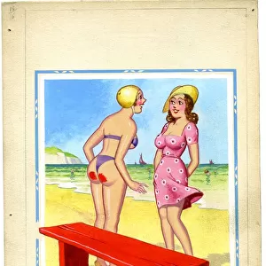 Comic postcard, Two pretty women on the beach