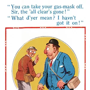 Comic postcard, Red nose mistaken for gas mask, WW2 Date: circa 1940s