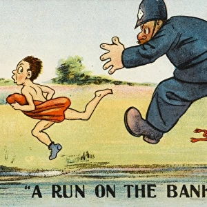 Comic Postcard - A run on the Bank