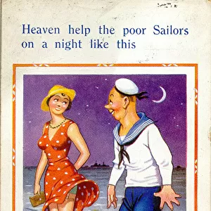 Comic postcard, Sailor and girlfriend at night Date: 20th century