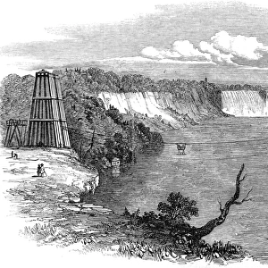 Construction of the Niagara Falls Suspension Bridge, 1849