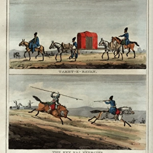 Curtained litter and cavalry exercise, Persia