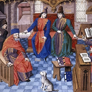 Discussion of Latin philosophers. From right to left: Cato t