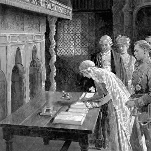 Duchess of York signing the Register, Westminster Abbey