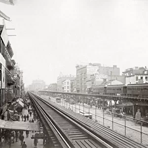 El Train railroad New York, c. 1900 View in the Bowery, north of Houston Street