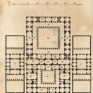 Facade and plan of rooms in an ancient Greek house